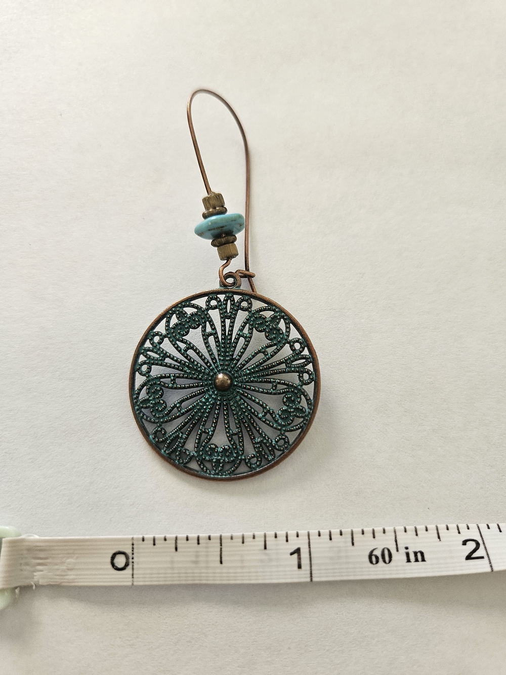Turquoise Filigree Drop Earrings Blue Copper Western Feminine Handmade Festival - Picture 3 of 5